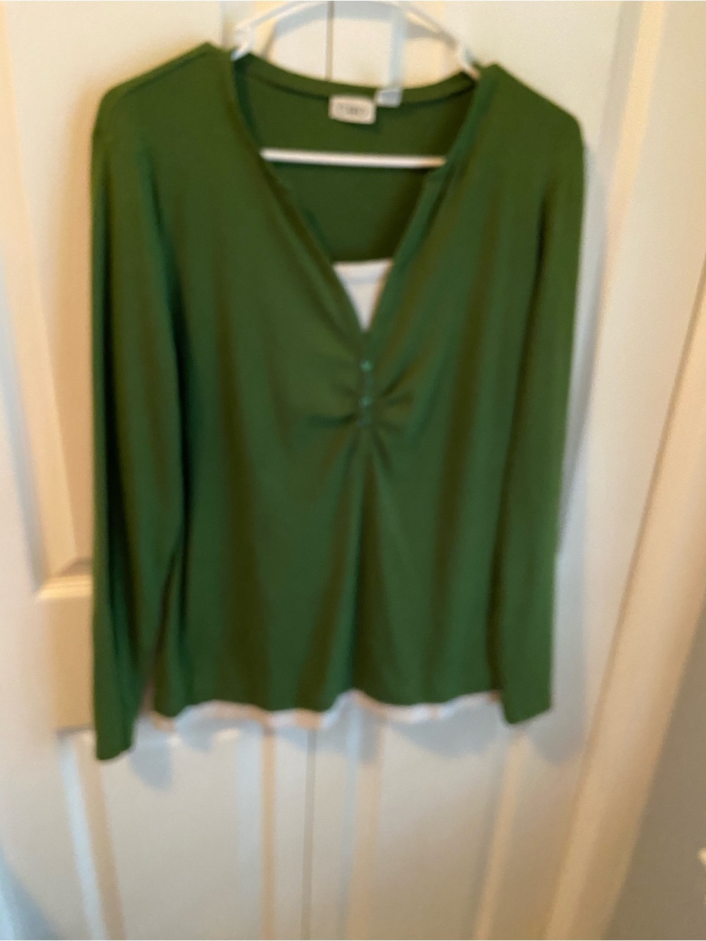 Cato Olive Green Long-Sleeve V-Neck Top with Twist Detail